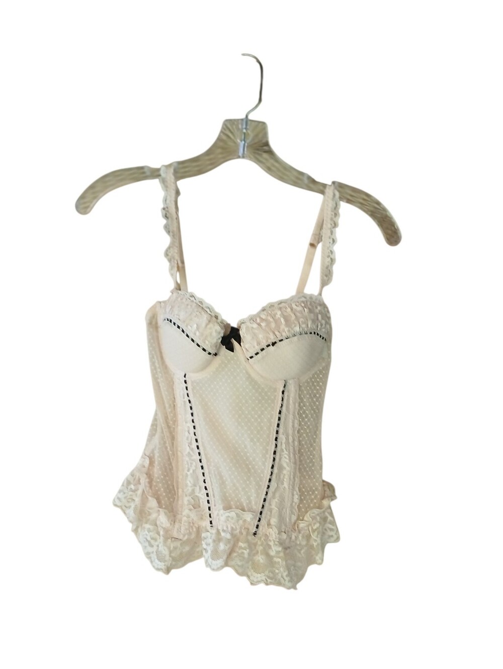 H & M Cream Mesh & Lace Underwire Back Closure Corset Size 8
